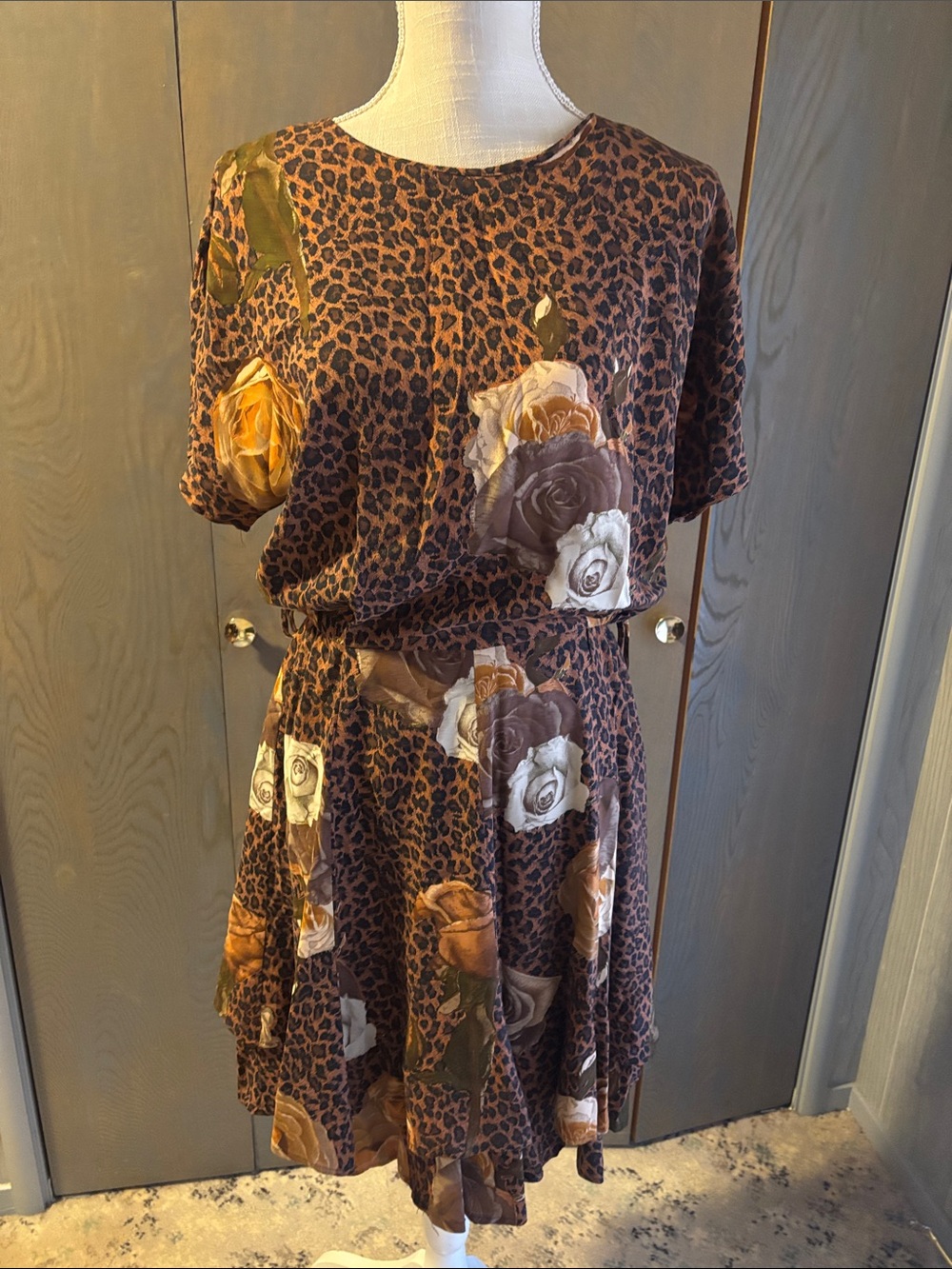 Vintage Byer Studio 90s Leopard and floral Print Dress Short Sleeve